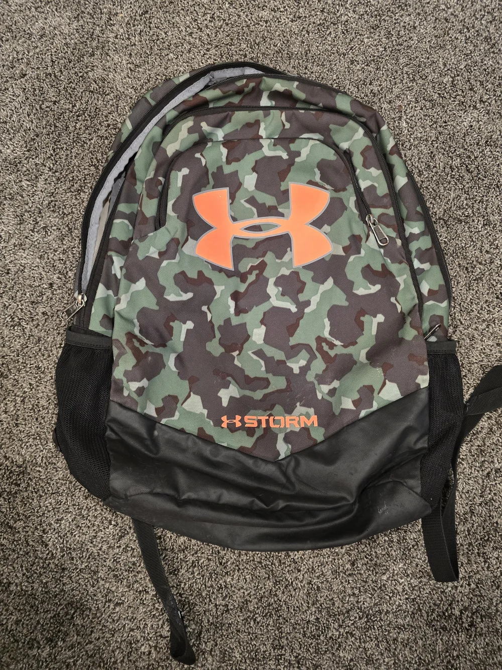 Under Armour Green Camo Backpack with Orange Logo